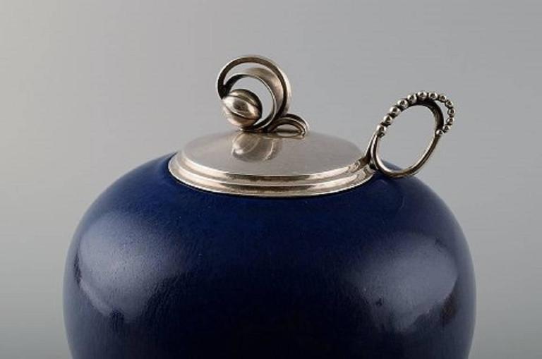 Saxbo And Georg Jensen Large Ceramic Vase With Sterling Saxbo And Georg Jensen Large Ceramic Vase With Matching Sterling Silver Lid By Hugo