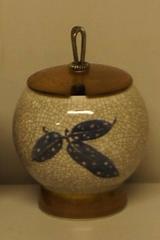 Paar Art Deco Bing & Grondahl Craquel-Vasen mit Deckeln aus Holz und Silber