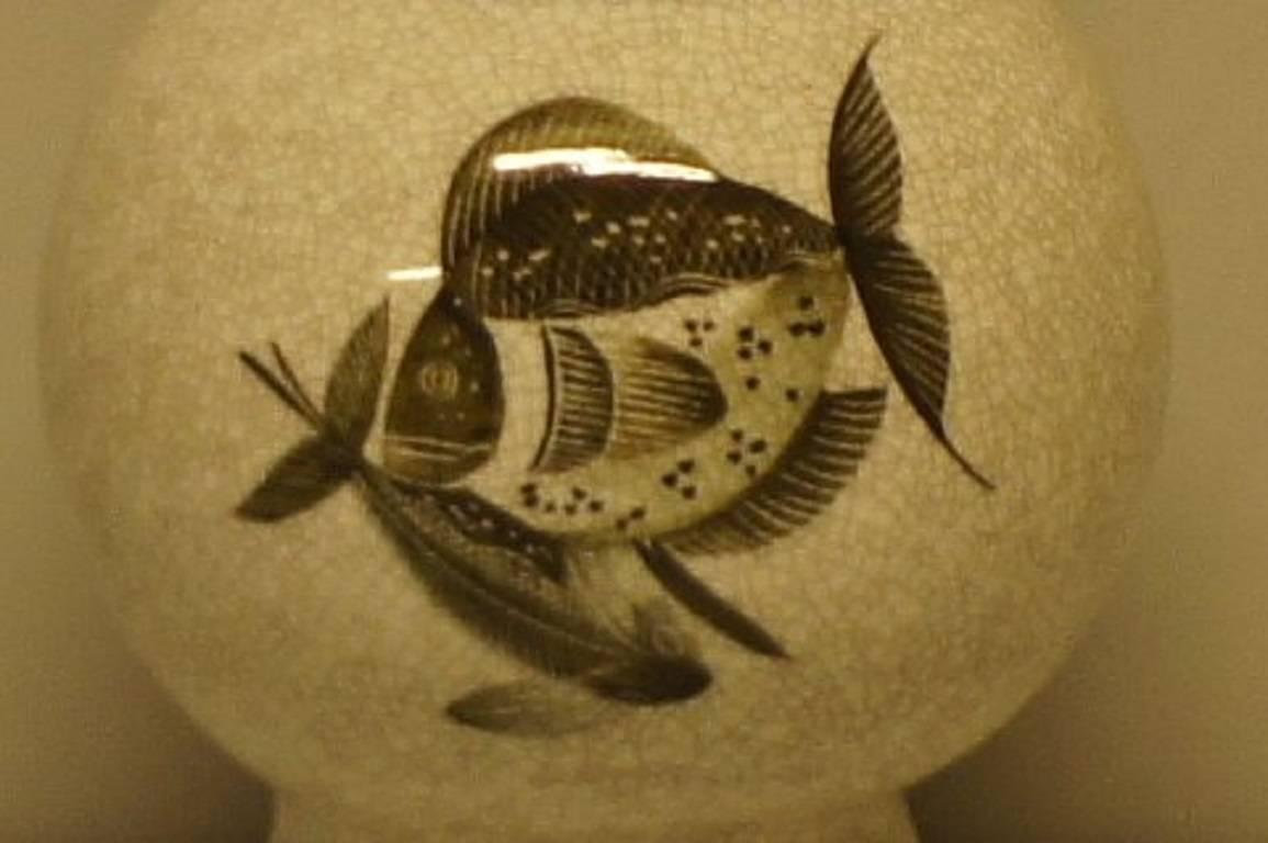 Danish Large B&G ‘Bing & Grondahl’ Craquele Vase with Fish For Sale