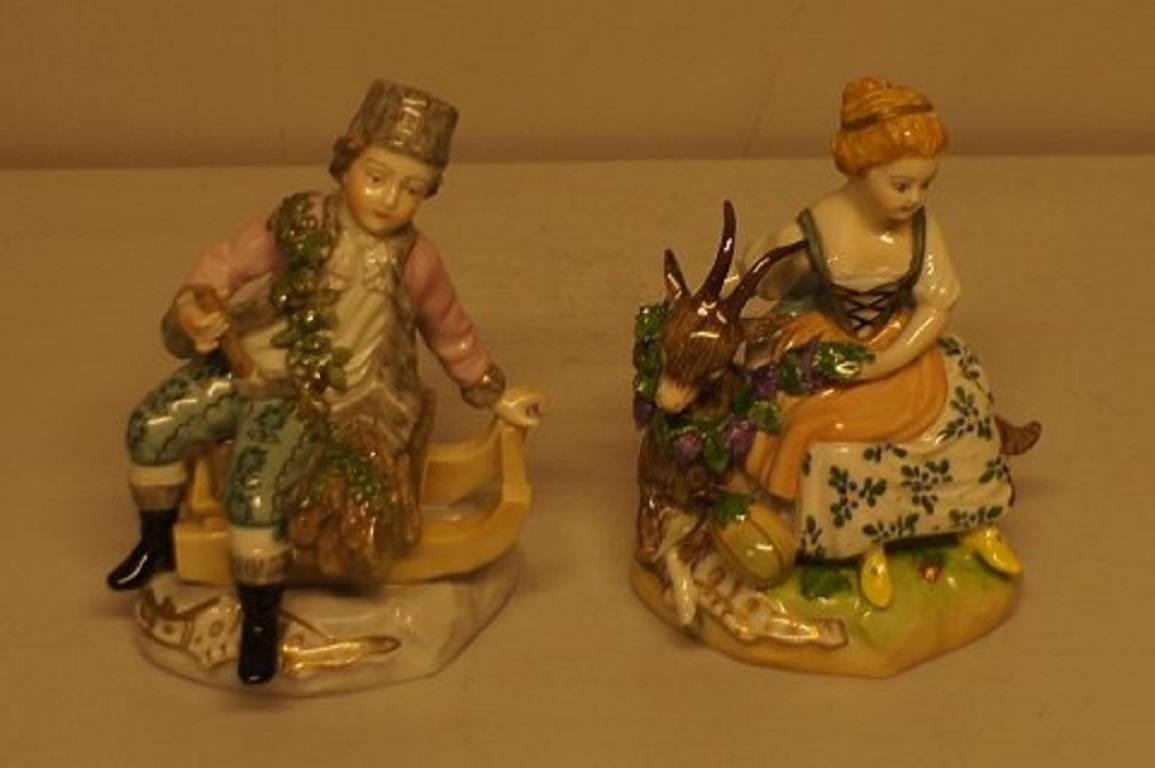 Four German Dresden Porcelain figurines in overglaze technic. 

14 cm. tall. 

All in good condition.