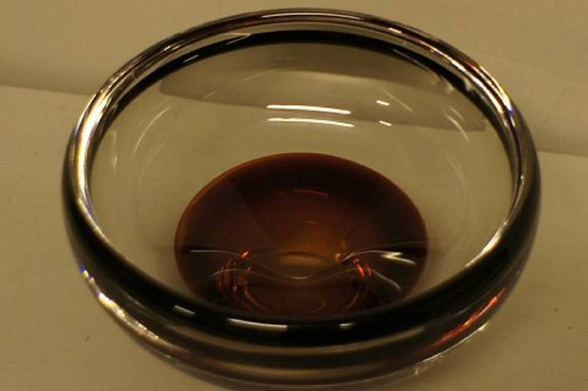 Mid-20th Century Orrefors Art Glass Bowl with Black Rim and Dark Red Bottom