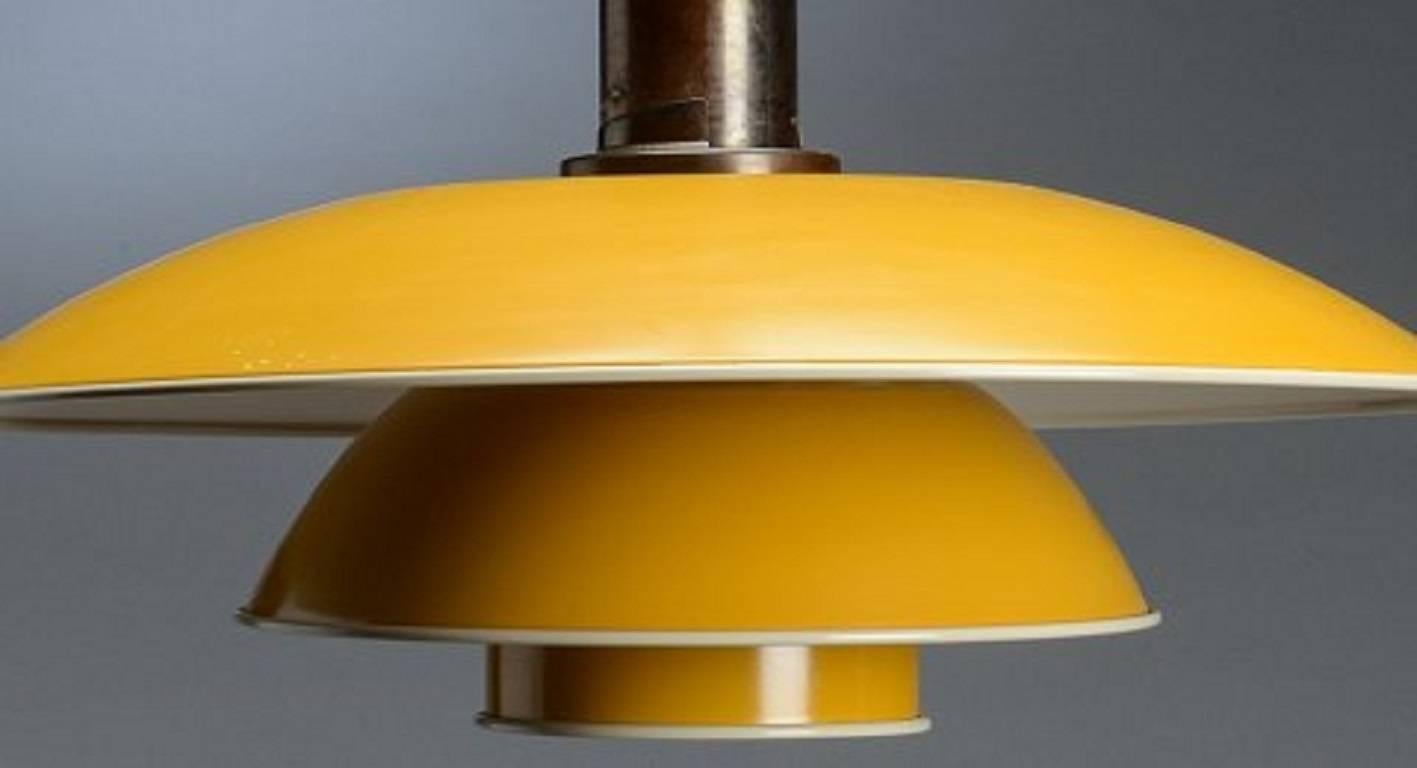 Danish Poul Henningsen. PH 4½-4 Pendant Lamp with Shade Yellow Painted Metal, 1940s