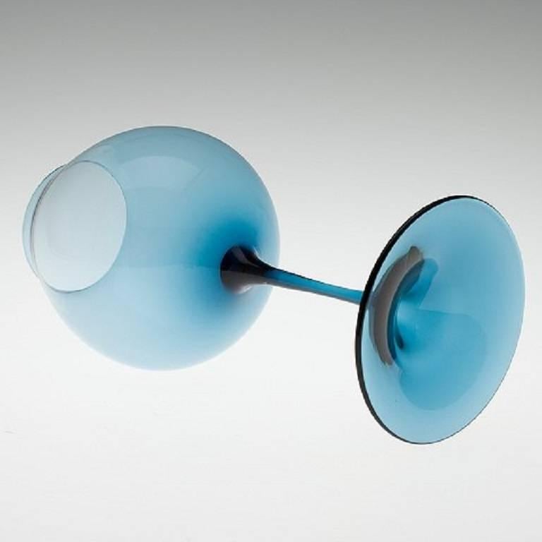 Scandinavian Modern Nils Landberg, Orrefors, Tulip Glass, Blue-Tinted Glass