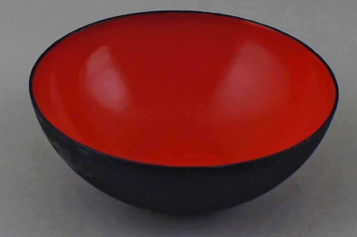 Two Krenit Bowls, Herbert Krenchel, Black Metal and Red and Orange Enamel, 1970s In Good Condition In Copenhagen, DK