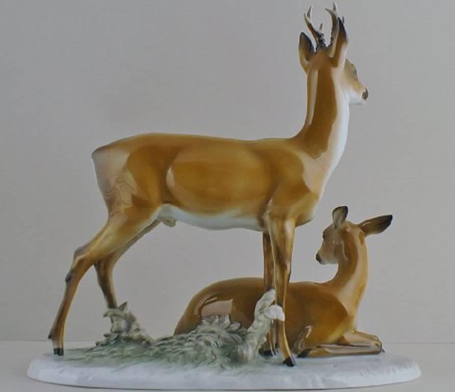 Large Rosenthal, M. H. Fritz, number 974. Porcelain figurine, two deers. 

Early 20th century. 

Measures: 31 cm. tall and 31 cm. in diameter. 

In perfect condition. Hallmarked.