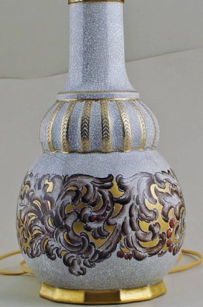Other Dahl Jensen Table Lamp Crackle Porcelain, Decorated in Gold For Sale