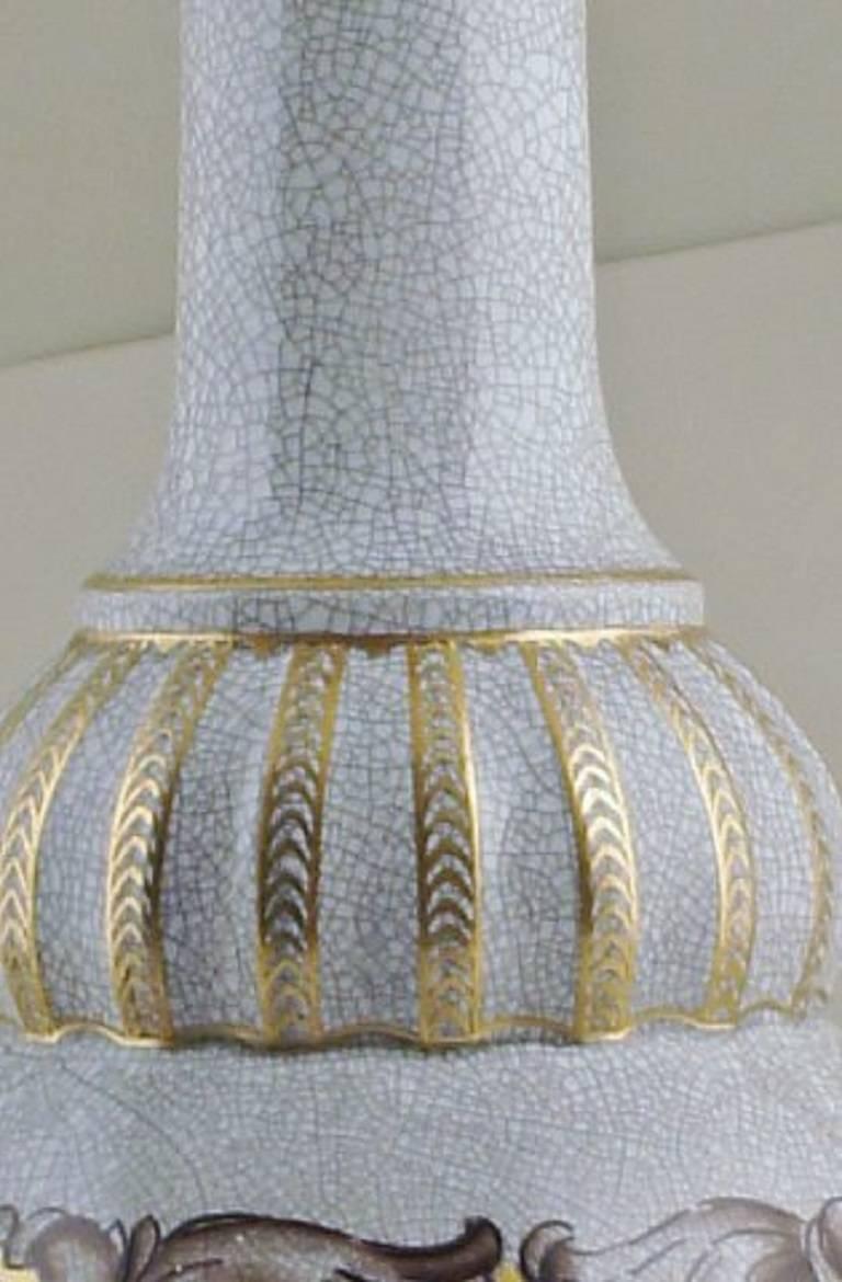 Danish Dahl Jensen Table Lamp Crackle Porcelain, Decorated in Gold For Sale