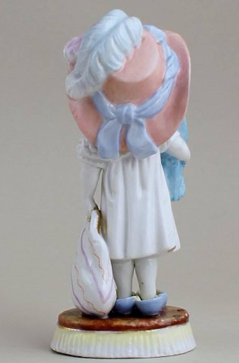 Mid-19th Century Milan, G. Richardi, Girl with Hat, Bag, Umbrella in Porcelain, circa 1860-1870s For Sale