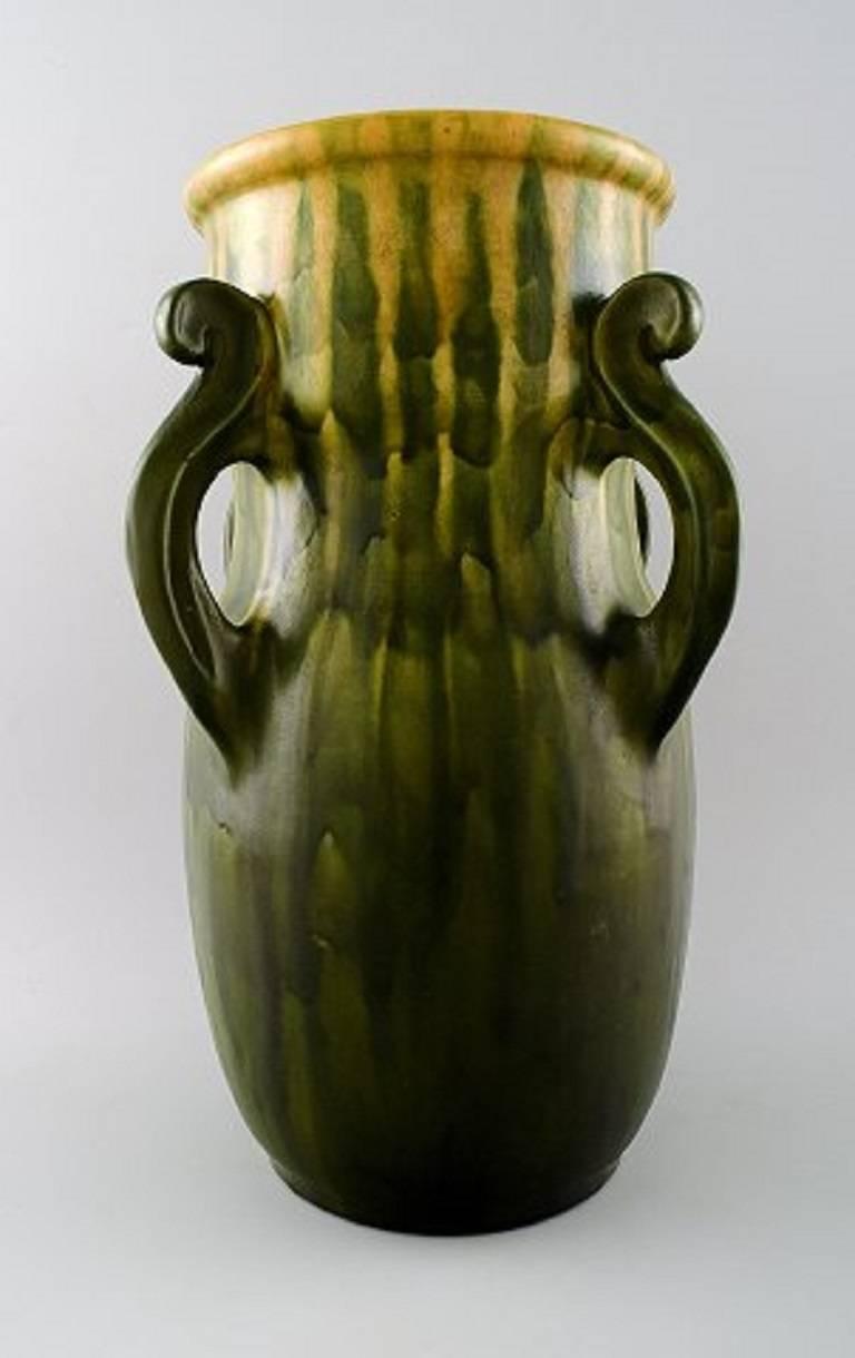 Art Deco KäHler, Denmark, Glazed Stoneware Vase with Handles, 1920s