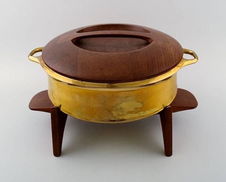 Jens H. Quistgaard, A Brass Pot with Solid Teak Plinth and Lid, Dansk
