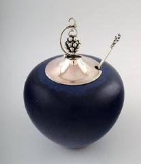 Saxbo and Georg Jensen, Large Saxbo Ceramic Vase with Matching Lid and Spoon