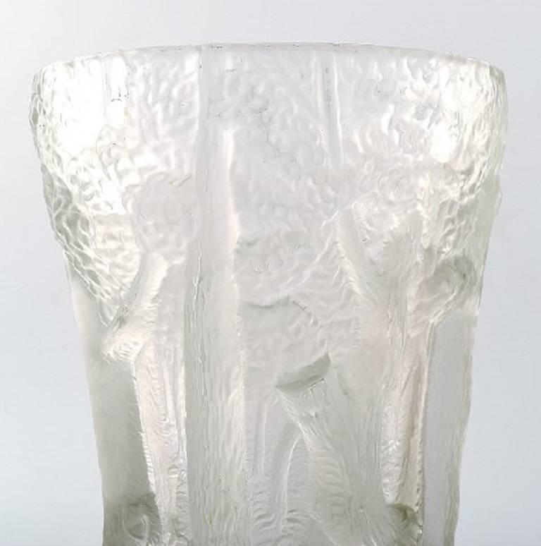 Mid-20th Century French Art Deco Glass Vase, Trees in Relief, 1940-1950