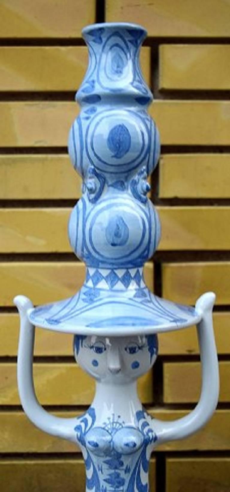 Scandinavian Modern Colossal Bjorn Wiinblad Figure, Candlestick L15, the Blue House, 1974