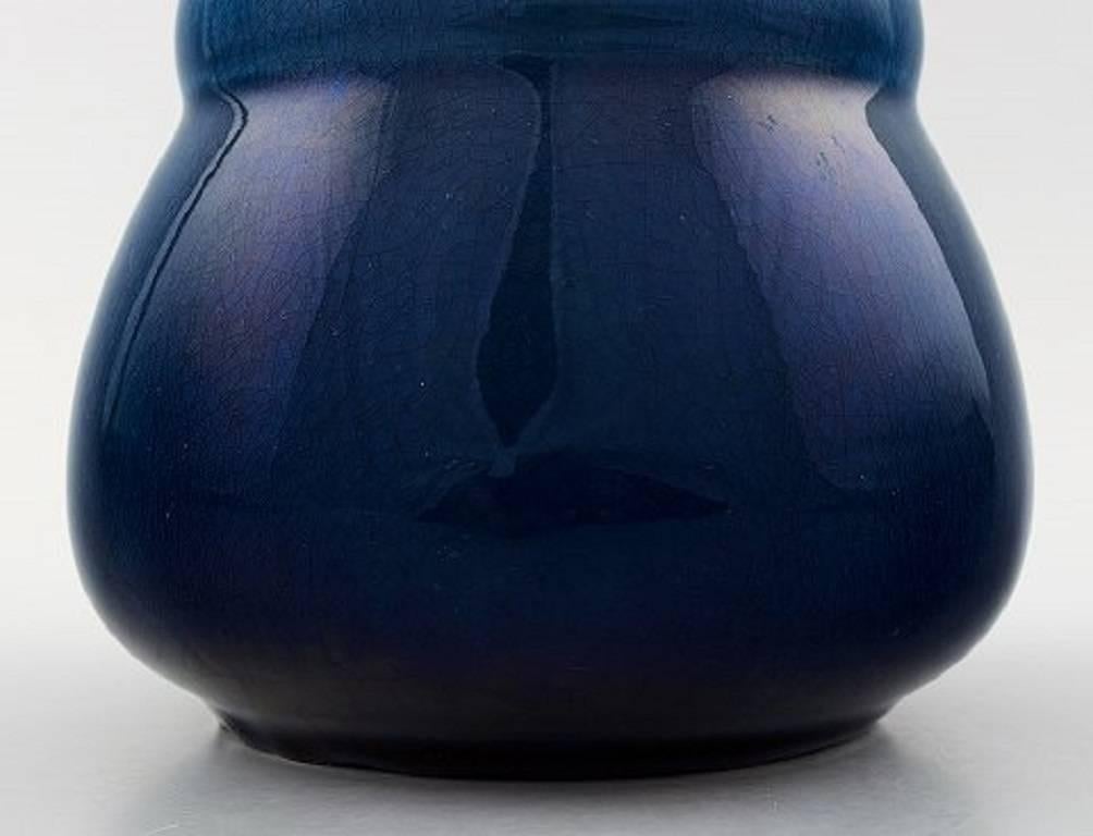 Mid-20th Century Pair of Rörstrand Art Deco Lidded Vases in Dark Blue Faience, Sweden, 1930-1940 For Sale