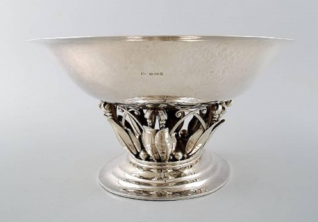 Danish Georg Jensen, Oval, Hammered Sterling Silver Centrepiece