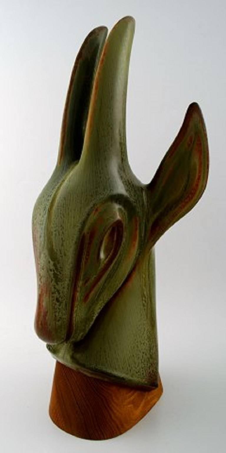 Very Large Rörstrand  Stoneware Figure by Gunnar Nylund, Gazelle 1