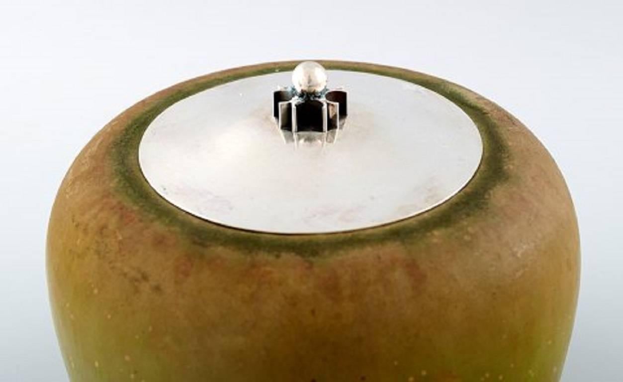 Mid-20th Century Patrick Nordstrøm for Royal Copenhagen Pottery Jar with Sterling Silver Lid