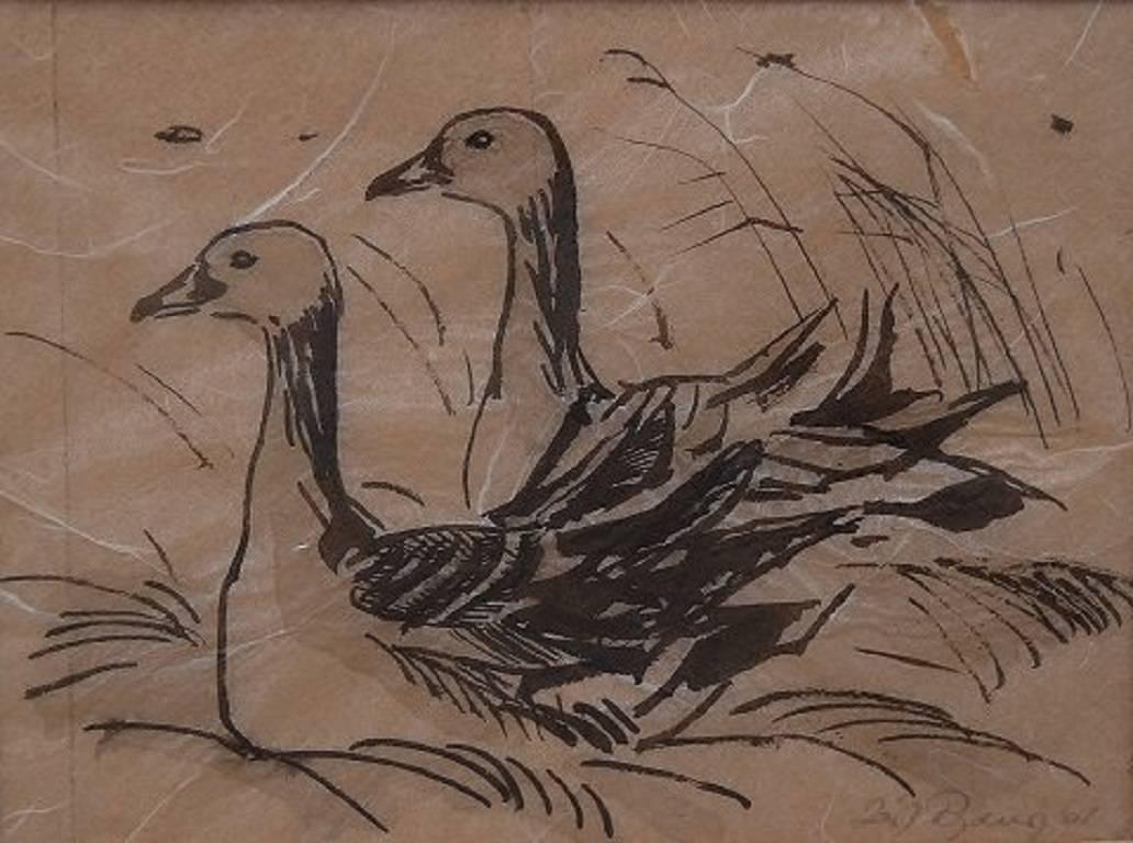 Danois Leif Rydeng, artiste danois bien réputé, deux études d'oiseaux en vente