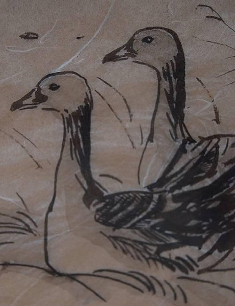 Milieu du XXe siècle Leif Rydeng, artiste danois bien réputé, deux études d'oiseaux en vente