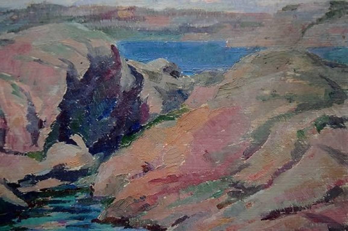 Unknown Artist, Dated 1946, Landscape with Skerries, Oil on Panel For Sale 1