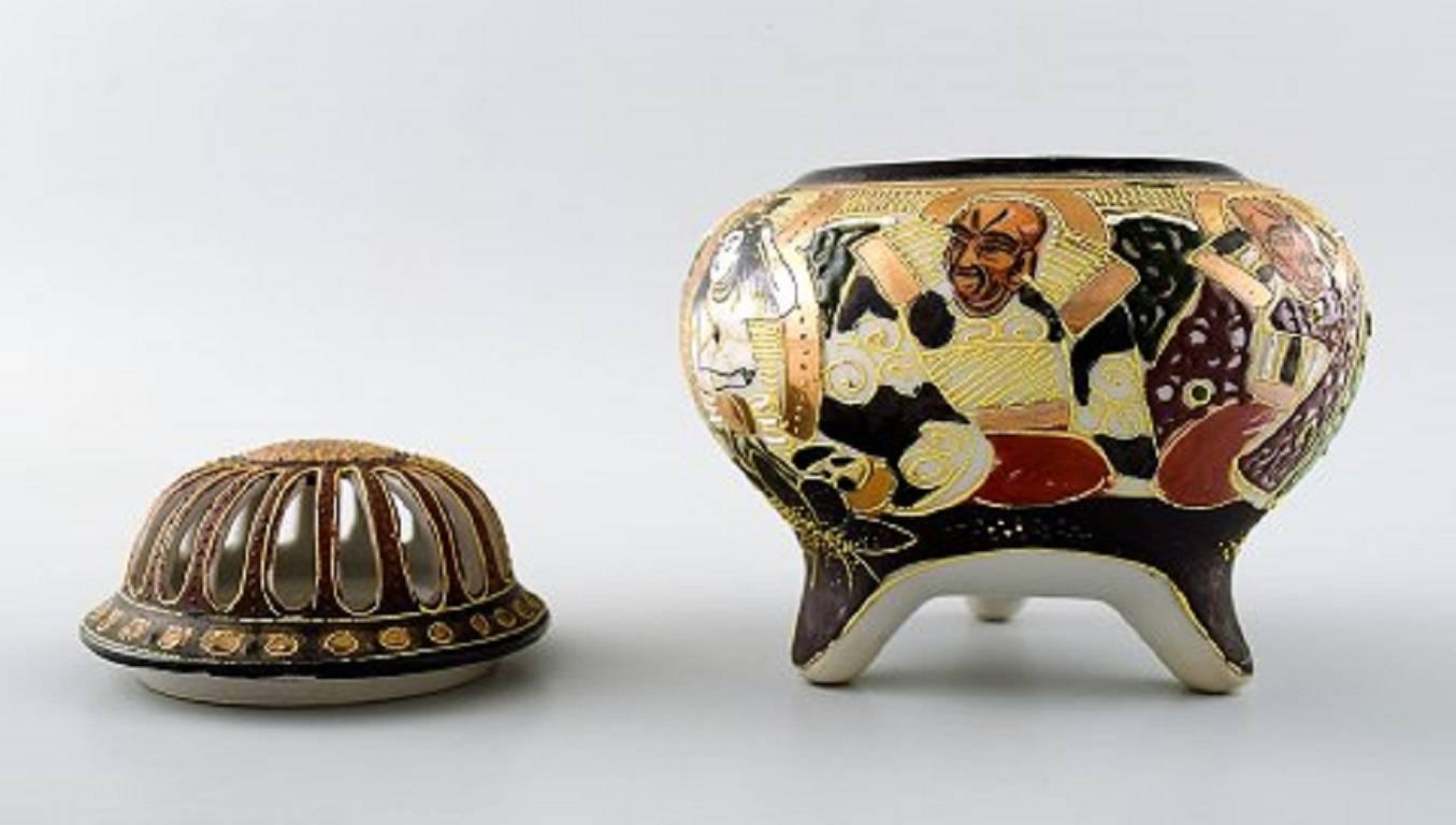 20th Century Satsuma Three Pieces, Vase, Lidded Box and an Incense Burner, Japan