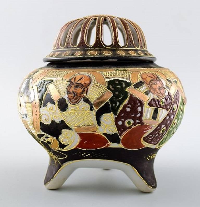 Satsuma Three Pieces, Vase, Lidded Box and an Incense Burner, Japan 1