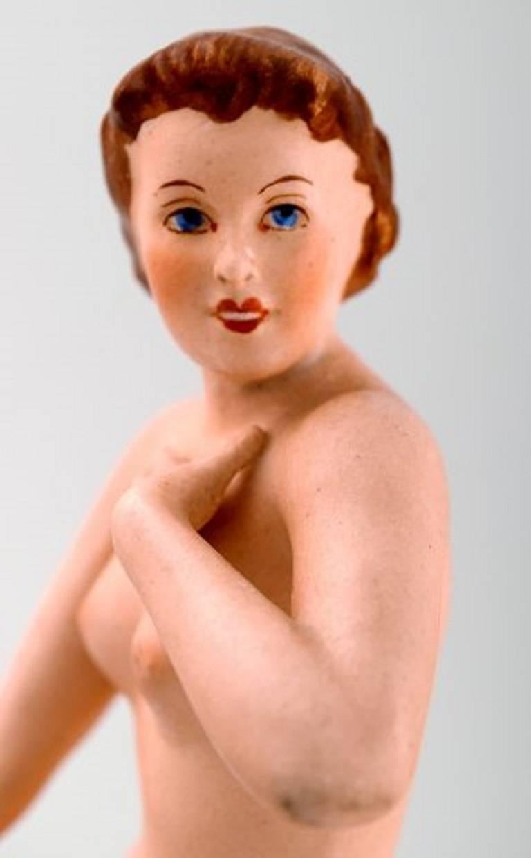 Mid-20th Century Art Deco Royal Dux Naked Woman, Porcelain For Sale