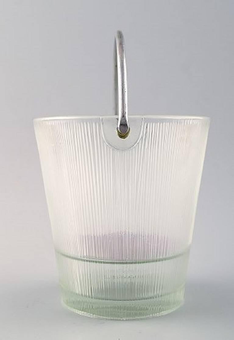 Finnish Art Glass Ice Bucket with Handle in Stainless Steel, Finland, 1980s In Excellent Condition In Copenhagen, DK
