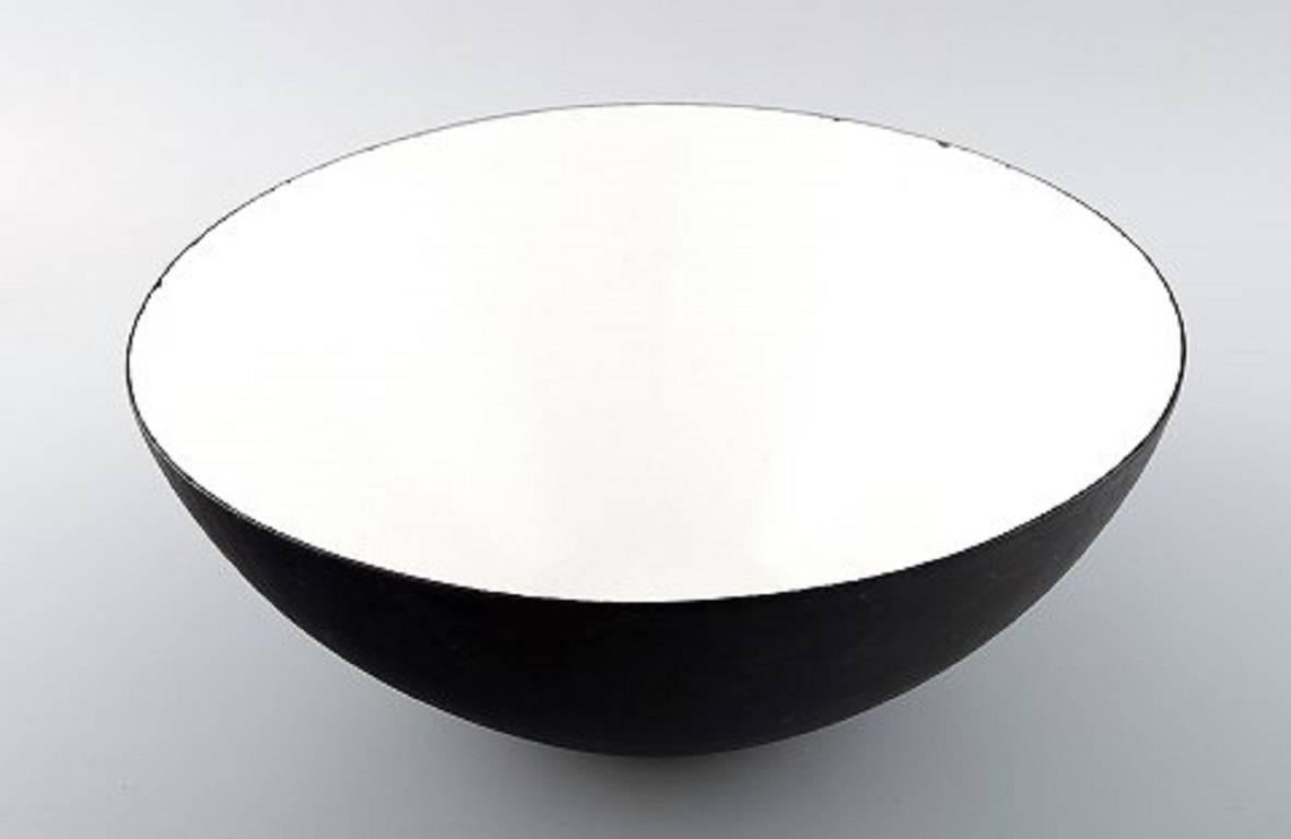 Danish Krenit Bowl by Herbert Krenchel, Black Metal and White Enamel, 1970s For Sale