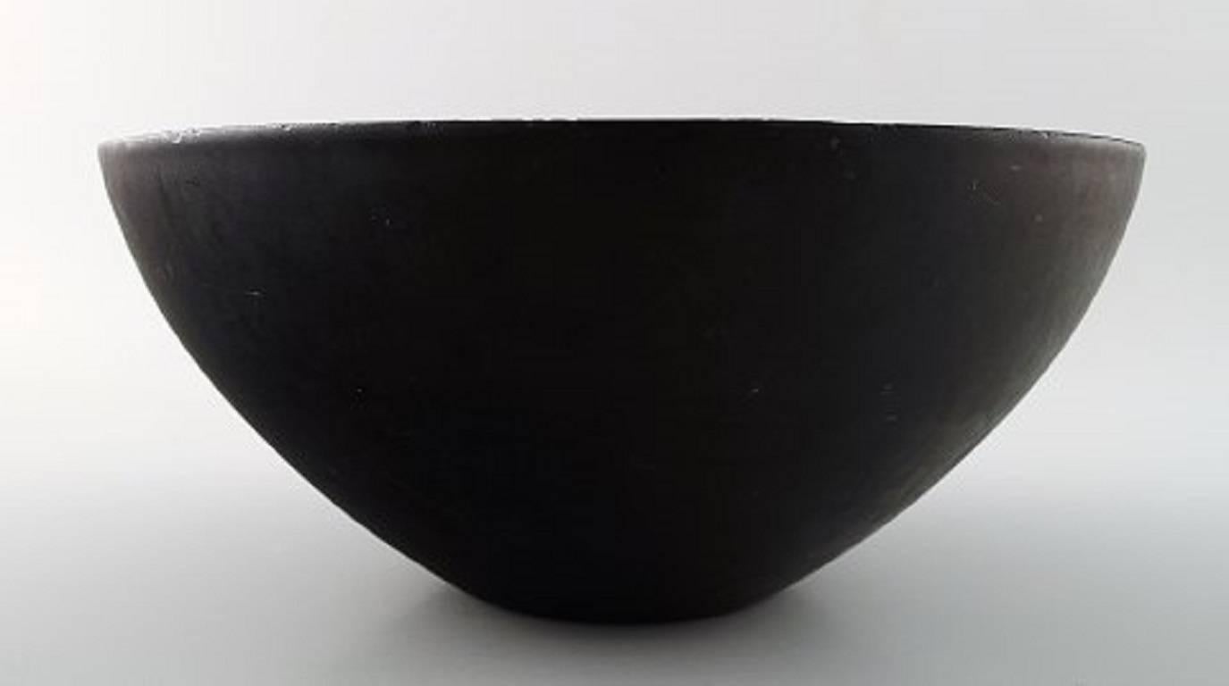 Scandinavian Modern Krenit Bowl by Herbert Krenchel, Black Metal and White Enamel, 1970s For Sale