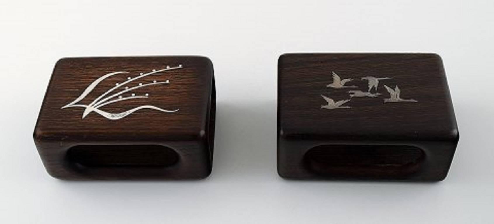Mid-20th Century Danish Design Set of Six Parts Rosewood with Silver Inlay, Box, Notepad and More For Sale