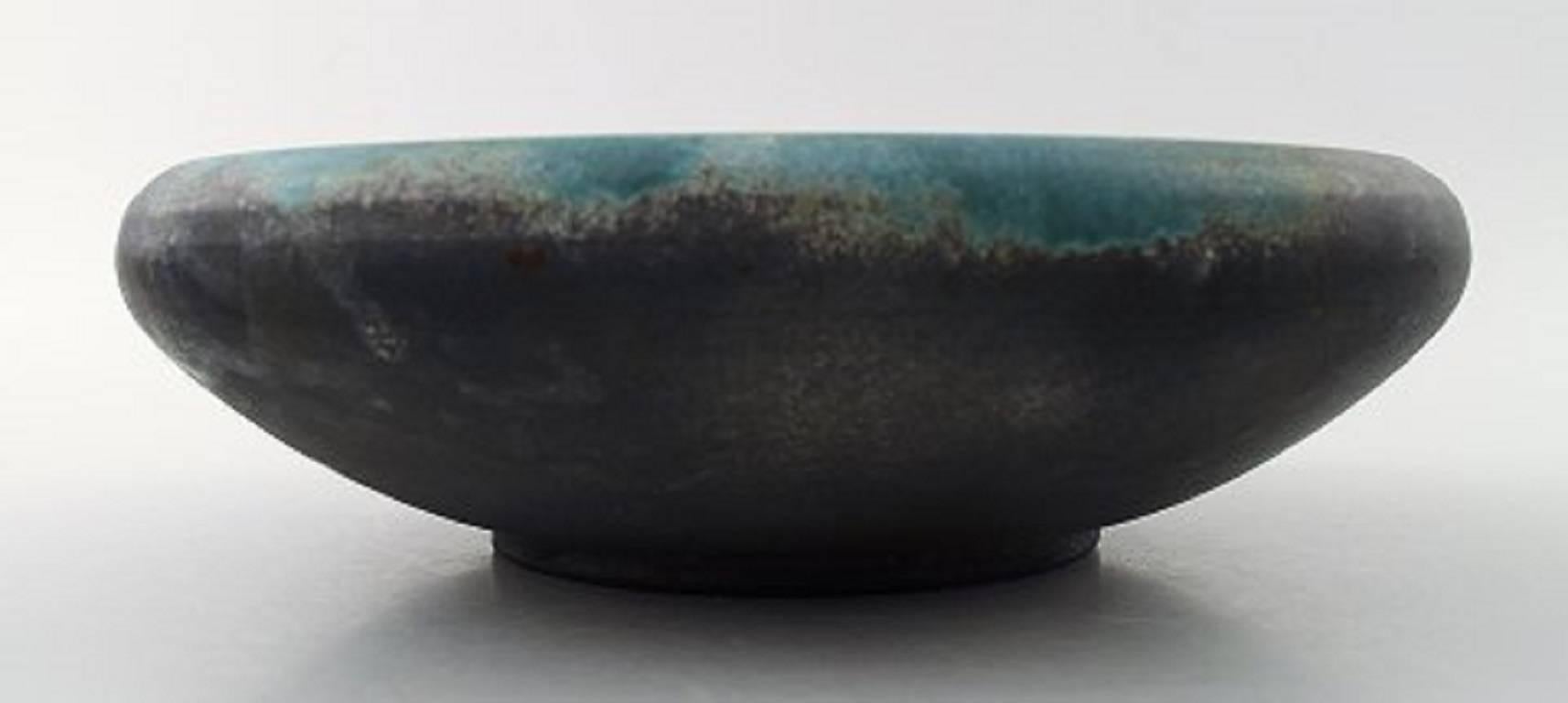 Art Deco Jens Thirslund Unique Kähler Bowl Decorated with Green Glaze For Sale