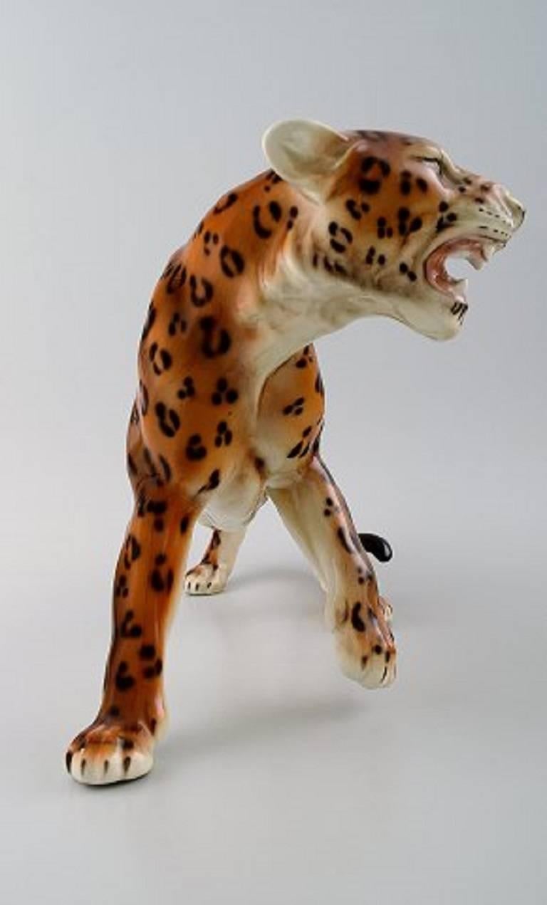 Keramos, Vienna Jaguar Figure in Porcelain, Beautiful Figure, circa 1940s In Excellent Condition In Copenhagen, DK