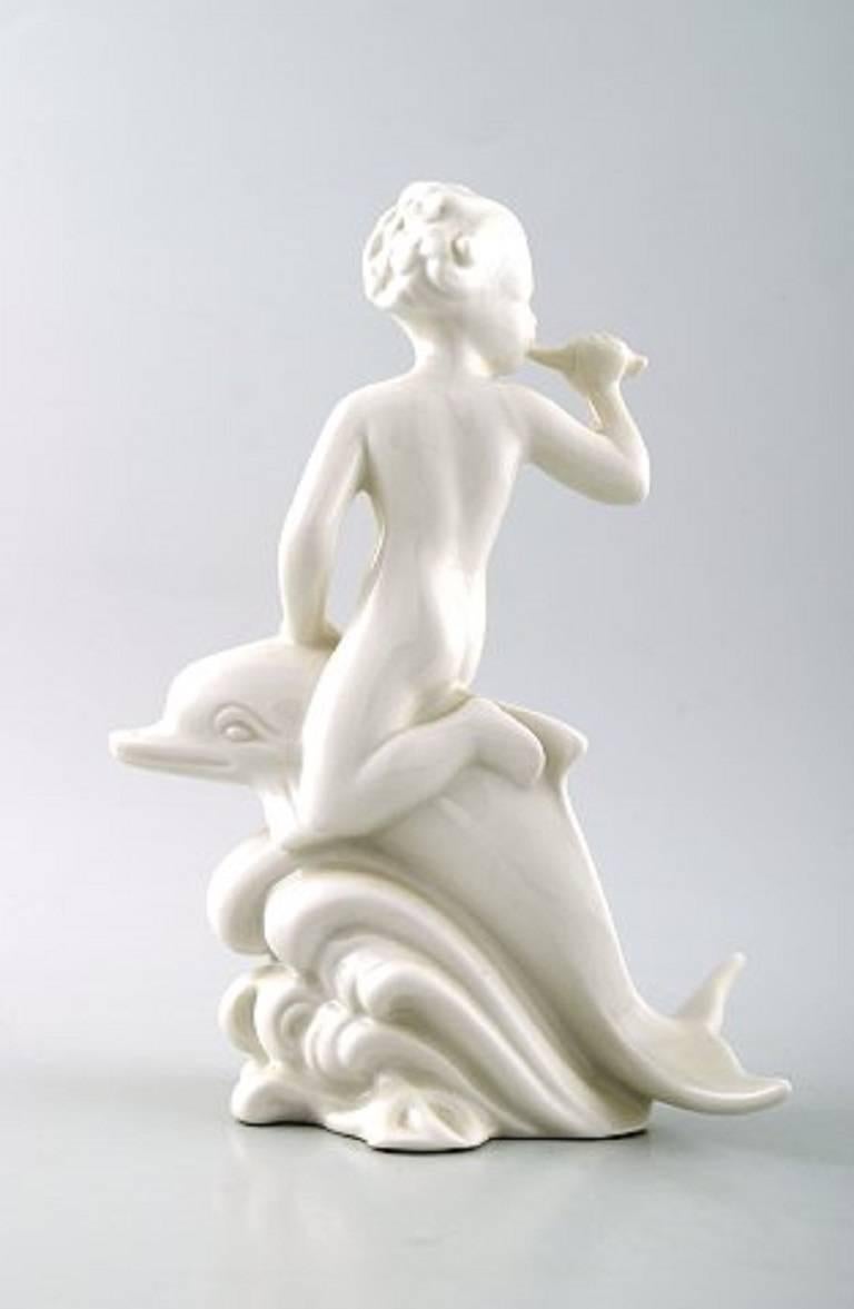 Two Harald Salomon for Rörstrand, Blanc De Chine or White Glazed Faun Figurines In Excellent Condition In Copenhagen, DK