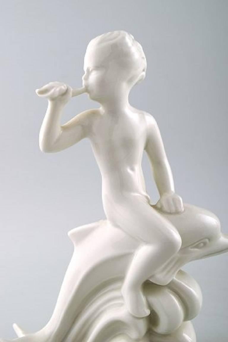 20th Century Two Harald Salomon for Rörstrand, Blanc De Chine or White Glazed Faun Figurines