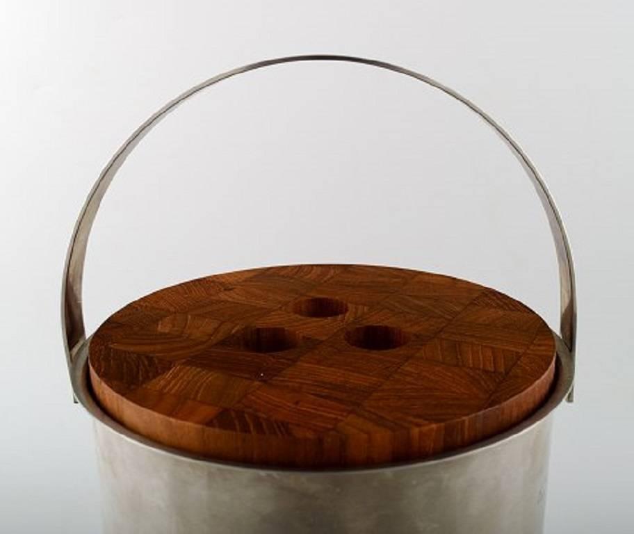 Danish Arne Jacobsen for Stelton Ice Bucket Stainless Steel, Lid in Teak