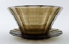 2 Art deco bowls. Simon Gate for Orrefors/Sandvik. Topaz coloured bowls