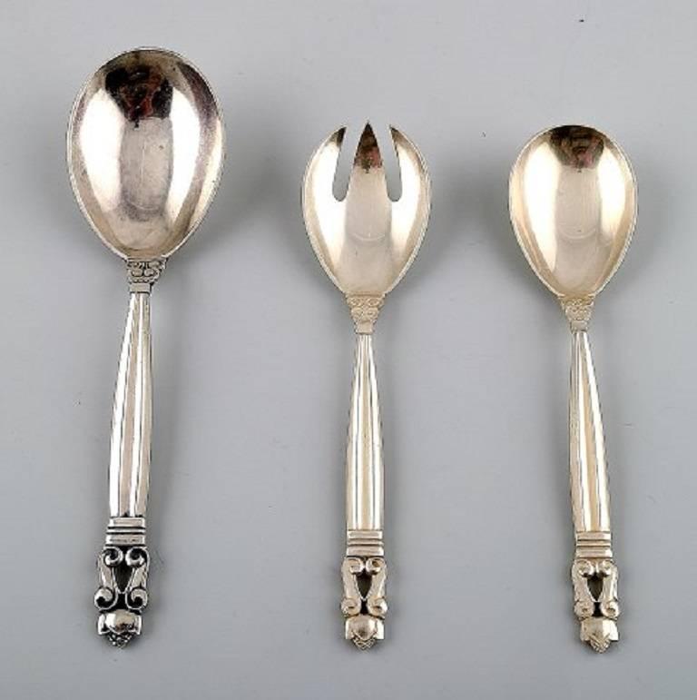Art Deco Georg Jensen Sterling Silver 'Acanthus' Cutlery, Complete Service, 33 Parts