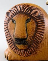 Rare figurine en poterie Gustavsberg Lisa Larson:: lion et oiseau