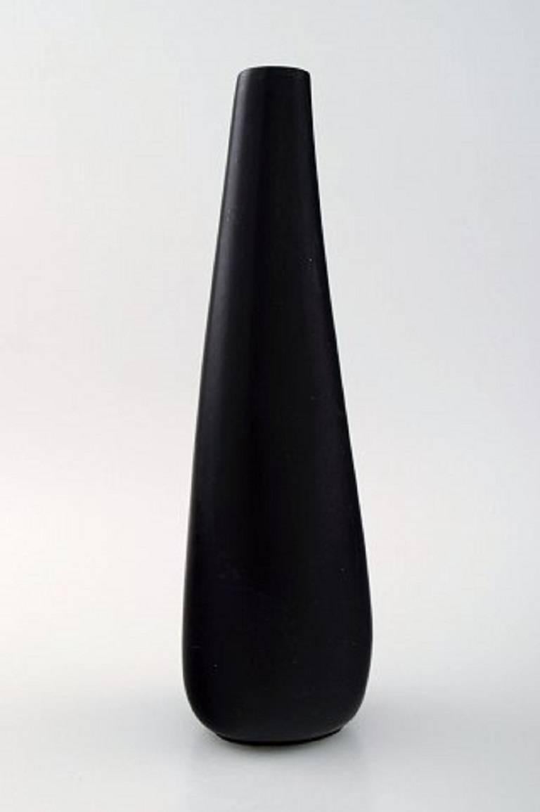 Scandinavian Modern Upsala-Ekeby / Gefle, Ceramic Vase, Black Glaze, Modern Form