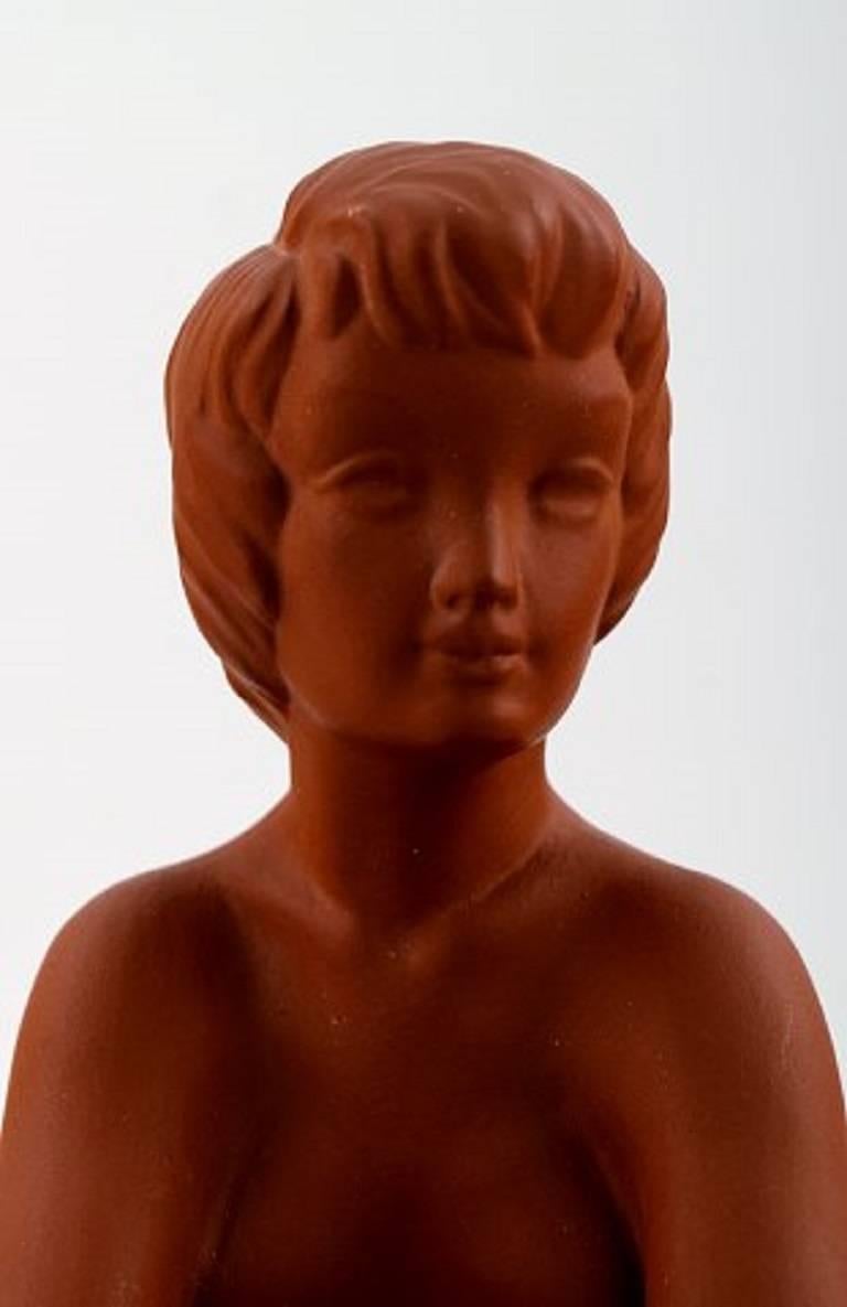 Mid-Century Modern Gmundner Ceramics, Austria, Figure of Naked Woman in Red Clay