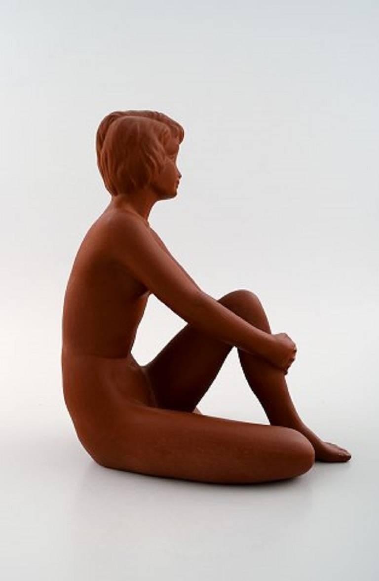 Austrian Gmundner Ceramics, Austria, Figure of Naked Woman in Red Clay