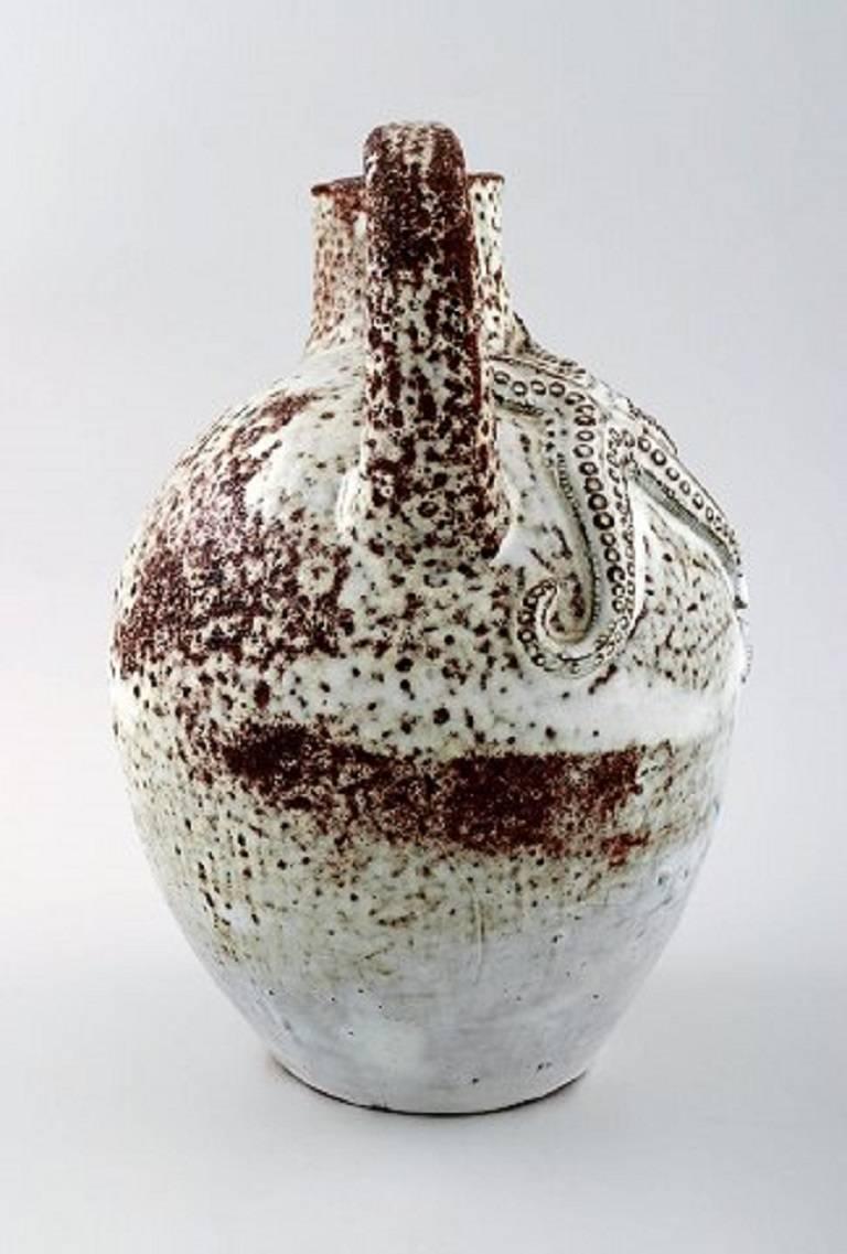 Danish Jug of White Glazed Stoneware Done by Gertrud Vasegaard