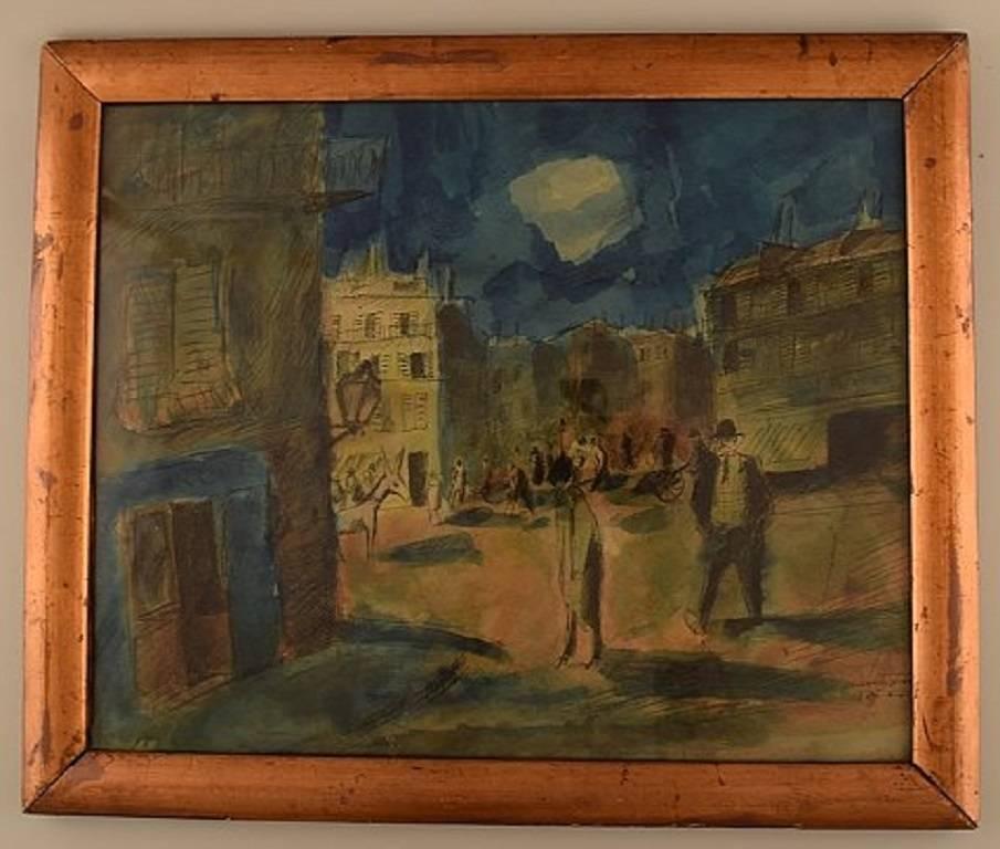 Mogens Vantore: Scenery from Paris.

Signed: Vantore, Paris.

Crayon, pencil and watercolor on paper.

Measures: 41 x 33 cm. The frame measures 3.5 cm.

In very good condition.