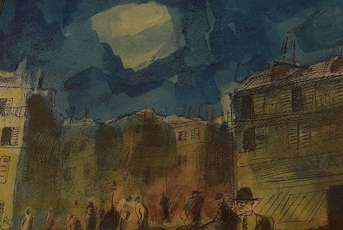 Mogens Vantore: „Schnitzerei aus Paris“, Kreide, Bleistift und Aquarell auf Papier (Dänisch) im Angebot