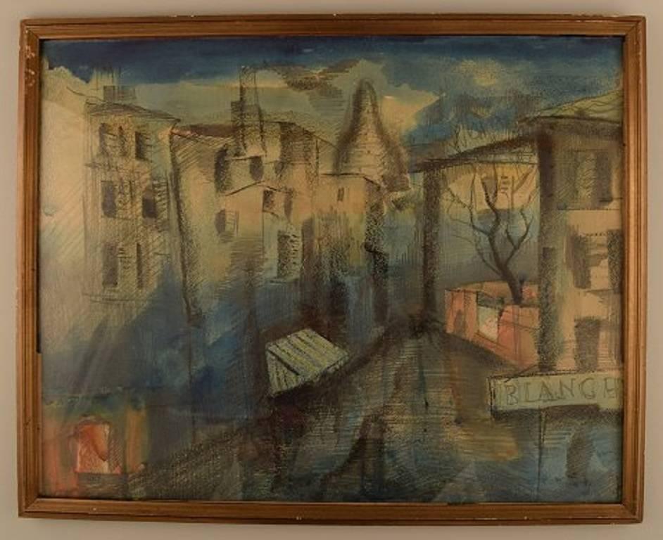 Mogens Vantore: Scenery from Paris.

Signed: Vantore, Paris.

Crayon, pencil and watercolor on paper.

Measures: 46.5 x 37.5 cm.

In very good condition.
 