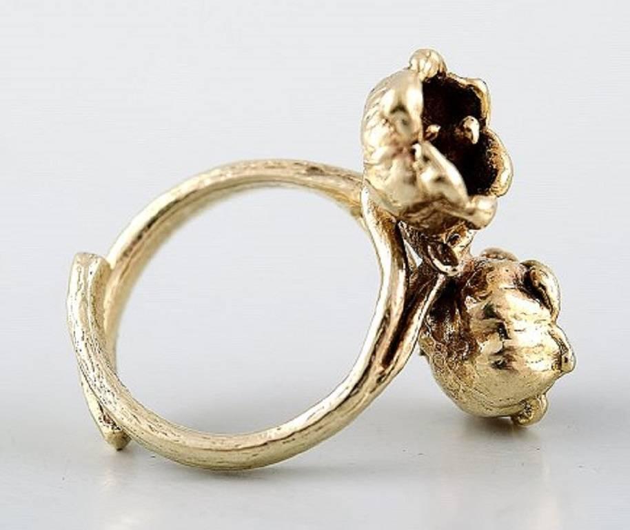 Danish Flora Danica Jewelry, Two Rings of Sterling Silver, Gold-Plated