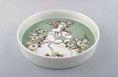 Bjorn Wiinblad Porzellanschale von Rosenthal Studio Line, Motiv von Frau und Vogel