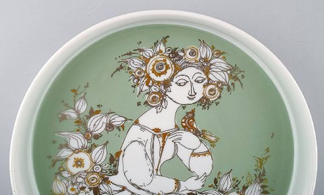 Modern Rosenthal Studio Line, Bjorn Wiinblad Porcelain Bowl, Motif of Woman and Bird