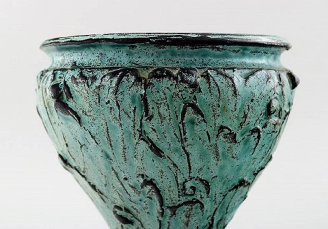 Art Deco Svend Hammershoi for Kähler, Denmark, Glazed Stoneware Art Pottery Vase, 1930s. 